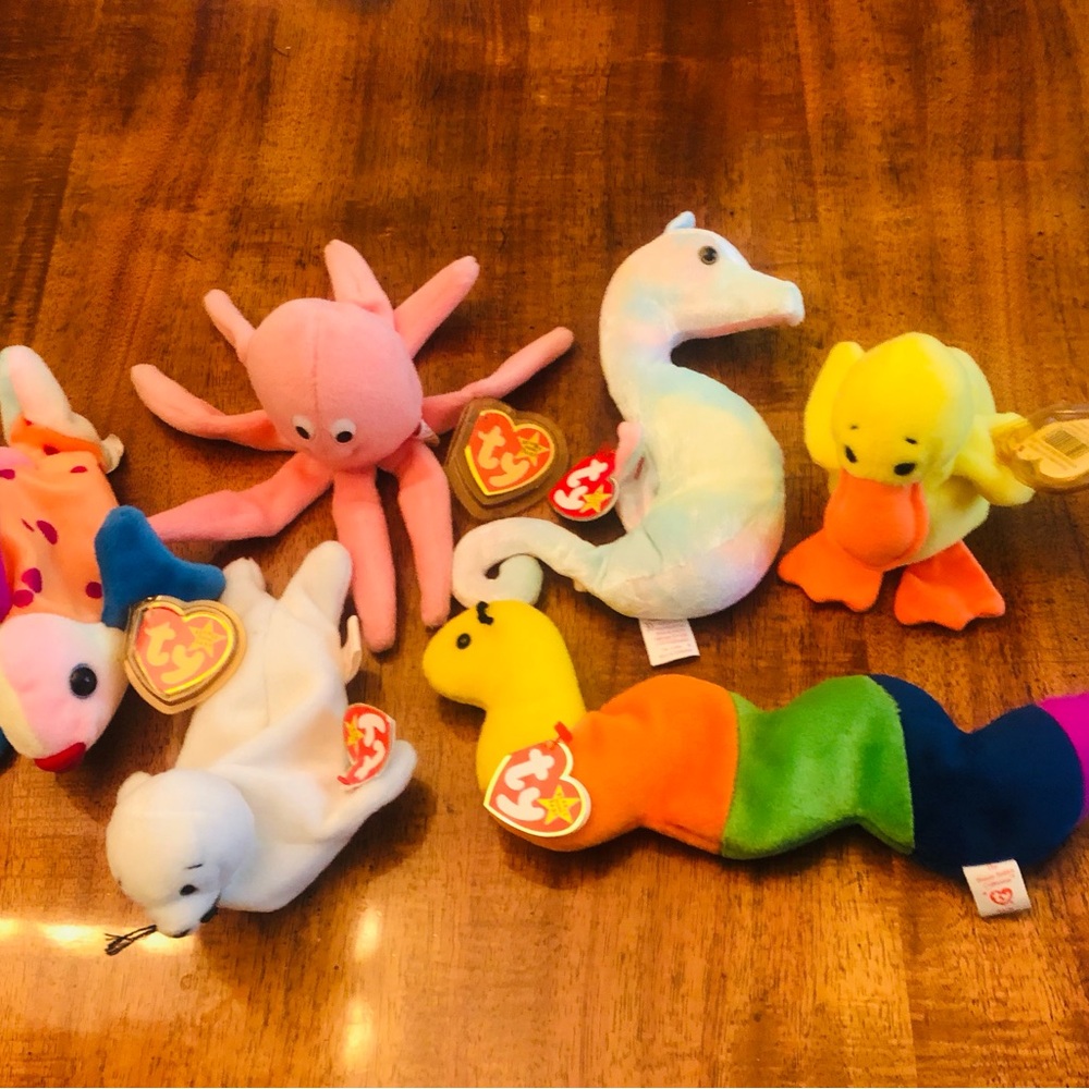 Ty Beanie Babies 6 New With Tags Inch, Quackers, Nean, Seamore, Inky And Lips - Picture 2 of 4